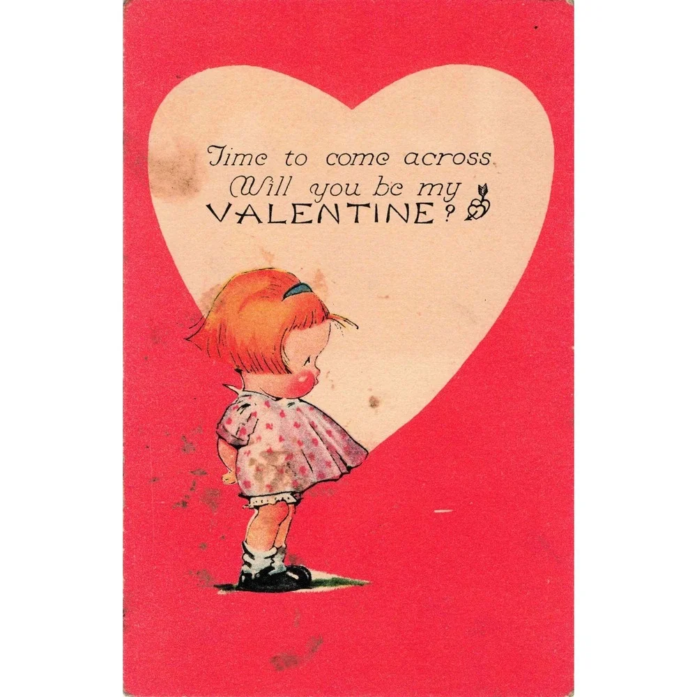 Valentine Postcard 1932 Comic Girl Heart Litho Antique #8000 Come Across